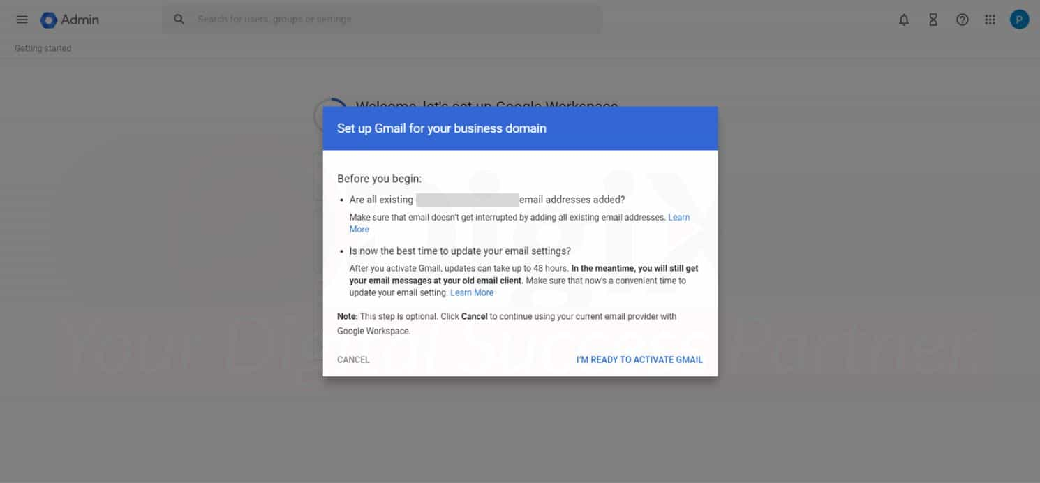 Google Workspace activate gmail