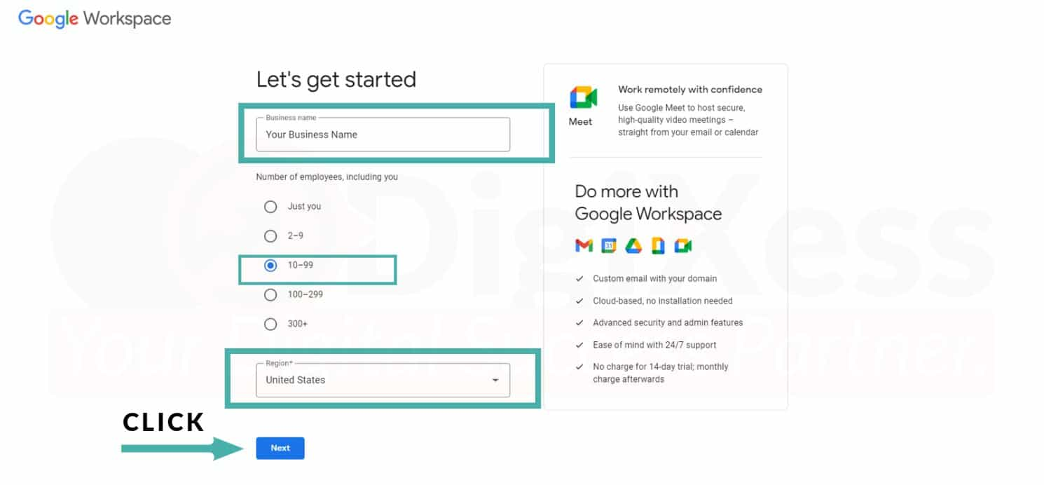 Google Workspace Signup start