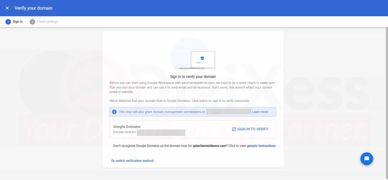 Google Workspace verify domain